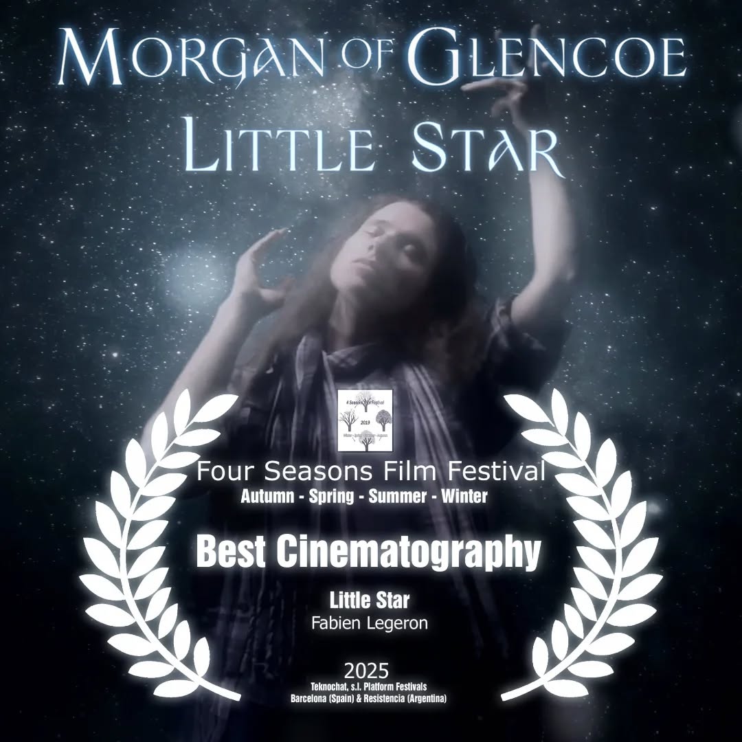 So that makes a nice wrap for a challenging year.

Le clip de LITTLE STAR réalisé pour Morgan of Glencoe, Best Cinematography au 4 Seasons Film Festival, muchas gracias.

@morganofglencoe
@europafilmfestival

Le clip : http://www.youtube.com/watch?v=h1qdifo1ceo

L'album Étoiles Sauvages : https://www.morganofglencoe.com/produit/etoilessauvages/

 

@fabienlegeron @morganofglencoe @bansheexuan.mua_visualart @philemon.jdr @ludivinefrnr @drumtopia22 

 #awardwinners  #celticharp  #musicvideo